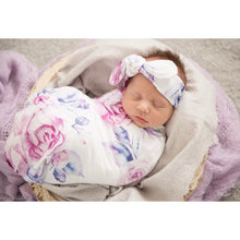 Load image into Gallery viewer, Lilac Skies snuggle swaddle &amp; topknot set - Aidenandava